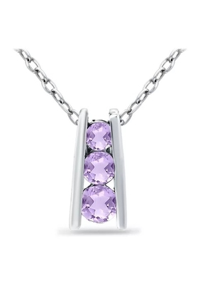 3/8 ct. tw Ametist 3 Taşlı Merdiven Kolye Ucu Gümüş