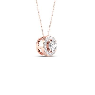 Imperial 1/6Ct TDW Pırlanta 10k Pembe Altın Yuvarlak Pırlanta Halo Kolye Kolye
