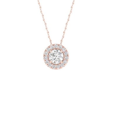 Imperial 1/6Ct TDW Pırlanta 10k Pembe Altın Yuvarlak Pırlanta Halo Kolye Kolye