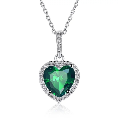 Şık Gümüş 925 Ayar Gümüş Kalp Kolye Kolye Simüle Zümrüt Birthstone Kolye