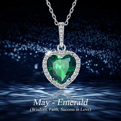 Şık Gümüş 925 Ayar Gümüş Kalp Kolye Kolye Simüle Zümrüt Birthstone Kolye