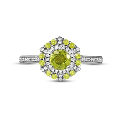 Yeşil Peridot &amp; Pırlanta Yüzük 1/6 ct tw 10K Beyaz Altın Gümüş