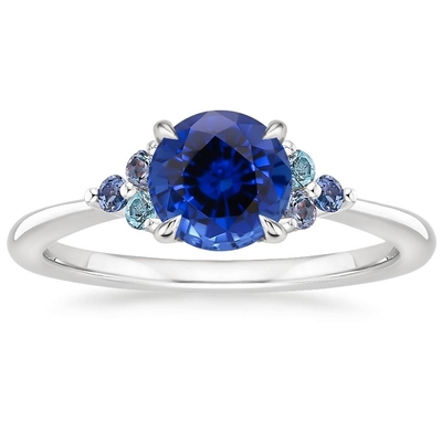 Sapphire Secret Garden Pırlanta Yüzük Seti 6 mm Premium Mavi Yuvarlak Safir ile