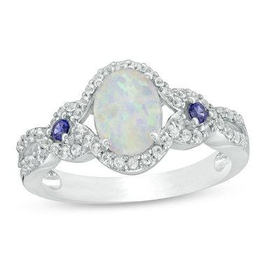 5,0 mm Kalp Şeklinde Opal ve 1/8 CT. TW Pırlanta Çerçeve Yüzük Som Gümüş