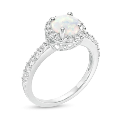 Oval Opal ve 1/15 CT. TW Pırlanta Baypas Bölünmüş Şaft Yüzük Som Gümüş