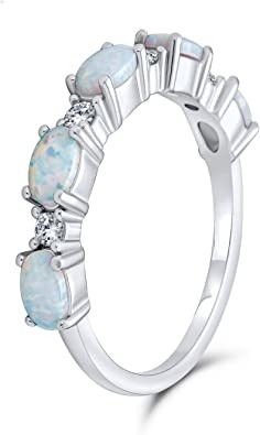 İnce CZ Accent İstiflenebilir 1/2 Eternity Oval Mavi Pembe Kadınlar İçin Opal Band Yüzük Oluşturuldu