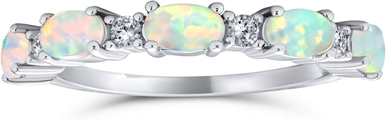 İnce CZ Accent İstiflenebilir 1/2 Eternity Oval Mavi Pembe Kadınlar İçin Opal Band Yüzük Oluşturuldu