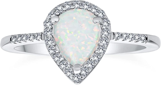 Petite Gemstone Micro Pave CZ Halo Oluşturuldu Beyaz Opal Yüzük Armut Şekli Gözyaşı