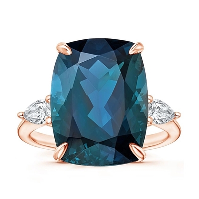 Soiree London Blue Topaz Ve Pırlanta Kokteyl Nişan Yüzüğü Takı Sertifikalı