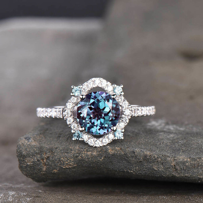 925 Ayar Gümüş Sentetik Alexandrite Taş Takı, 8MM Lab Oluşturulan Alexandrite Yüzükler