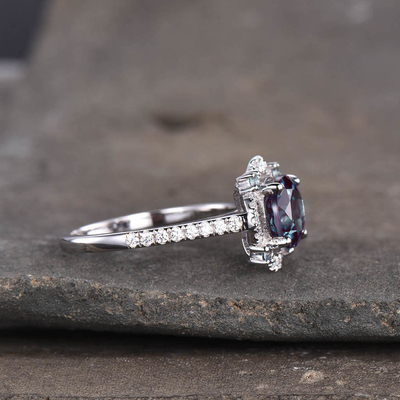 925 Ayar Gümüş Sentetik Alexandrite Taş Takı, 8MM Lab Oluşturulan Alexandrite Yüzükler