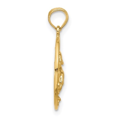 Karat 10 K Sarı Altın Açık Ağız Bas Balık Kolye Charm Ile 14 K Sarı Altın Hafif Halat Zincir Kolye
