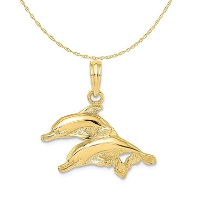 Karat 10 K Sarı Altın Açık Ağız Bas Balık Kolye Charm Ile 14 K Sarı Altın Hafif Halat Zincir Kolye