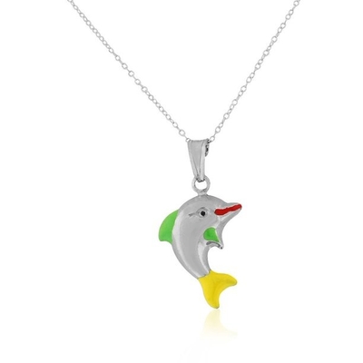 925 Ayar Gümüş 3D Mavi Beyaz Mineli Balık Charm Kolye Kolye