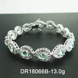 CZ Takı 925 Ayar Gümüş Armut Kesim Yeşil Spinel Gözyaşı Tenis Bilekliği