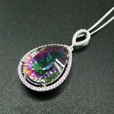 Kadın's Takı Armut Kesim Yeşil Spinel Yuvarlak Beyaz Kübik Zirkon 925 Som Gümüş Güzel Takı