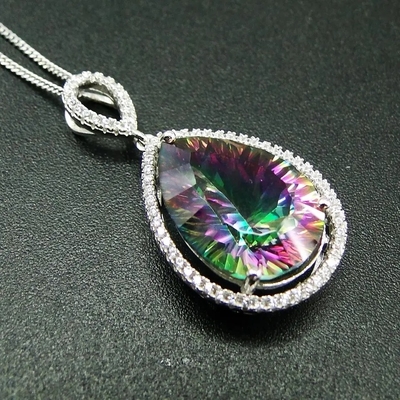 Kadın's Takı Armut Kesim Yeşil Spinel Yuvarlak Beyaz Kübik Zirkon 925 Som Gümüş Güzel Takı