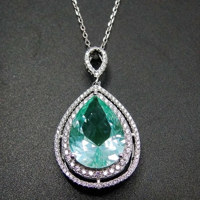 Kadın's Takı Armut Kesim Yeşil Spinel Yuvarlak Beyaz Kübik Zirkon 925 Som Gümüş Güzel Takı