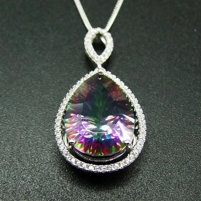 Kadın's Takı Armut Kesim Yeşil Spinel Yuvarlak Beyaz Kübik Zirkon 925 Som Gümüş Güzel Takı