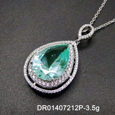 Kadın's Takı Armut Kesim Yeşil Spinel Yuvarlak Beyaz Kübik Zirkon 925 Som Gümüş Güzel Takı