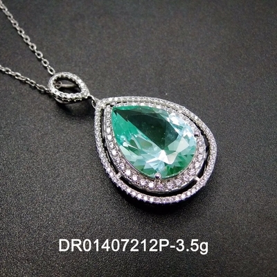 Kadın's Takı Armut Kesim Yeşil Spinel Yuvarlak Beyaz Kübik Zirkon 925 Som Gümüş Güzel Takı
