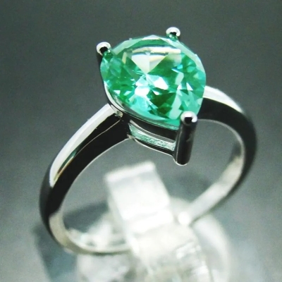 Gümüş Yeşil Spinel Yüzük Moda Armut Şekli Tektaş Alyans Nişan Yüzüğü