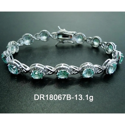 925 Ayar Gümüş Elegant Kadın Bileklik Serme Ayar Yeşil Spinel Bileklik