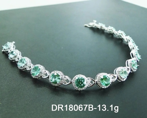 925 Ayar Gümüş Elegant Kadın Bileklik Serme Ayar Yeşil Spinel Bileklik