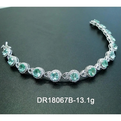 925 Ayar Gümüş Elegant Kadın Bileklik Serme Ayar Yeşil Spinel Bileklik