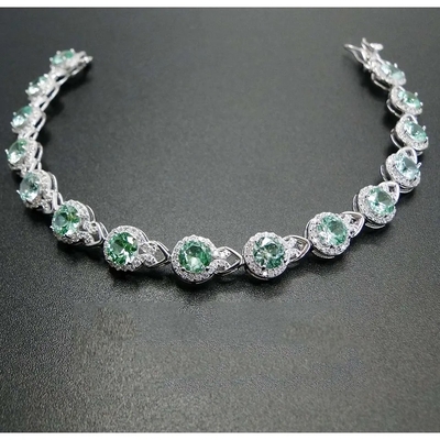 925 Ayar Gümüş Elegant Kadın Bileklik Serme Ayar Yeşil Spinel Bileklik