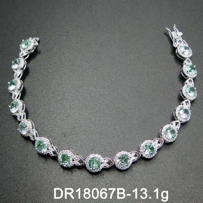 925 Ayar Gümüş Elegant Kadın Bileklik Serme Ayar Yeşil Spinel Bileklik