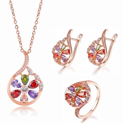 Garnet Morganit Peridot Kristal Zirkon Set Küpe Kolye Kolye Yüzük