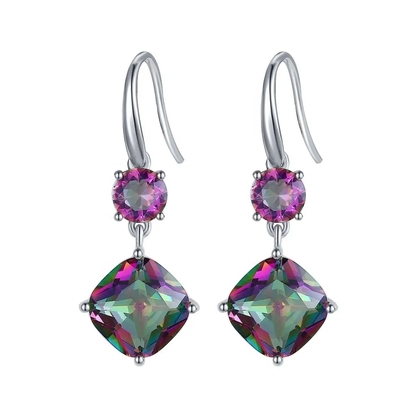 Yeni 925 Ayar Gümüş CZ Gökkuşağı Mistik Topaz Mistik Topaz Birthstone Ay Nişan Yüzüğü