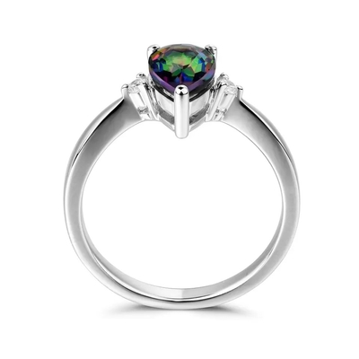 Yeni 925 Ayar Gümüş CZ Gökkuşağı Mistik Topaz Mistik Topaz Birthstone Ay Nişan Yüzüğü