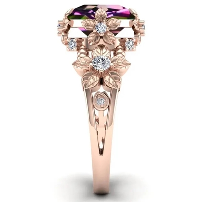 14K Altın Kaplama Gümüş Vintage Sanat Yuvarlak Kesim Mistik Beyaz Topaz Taşlı Alyans