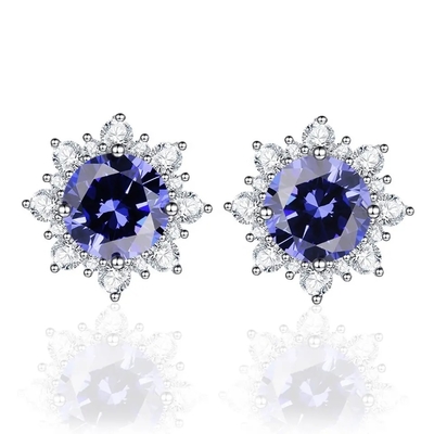 Katı 925 Ayar Gümüş Düzenlendi Tanzanite CZ Noel Takı Saplama Küpe Kadınlar Için