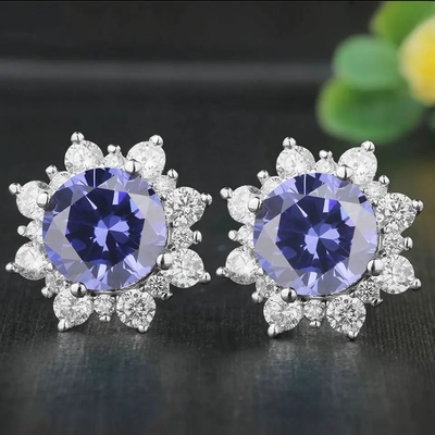 14 K Sarı Altın Takı CZ Halo Oval Kesim Premium Yeşil Tanzanit Saplama Küpe Kadın Klasik Küpe