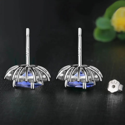 Katı 925 Ayar Gümüş Düzenlendi Tanzanite CZ Noel Takı Saplama Küpe Kadınlar Için