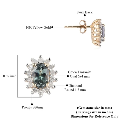 14 K Sarı Altın Takı CZ Halo Oval Kesim Premium Yeşil Tanzanit Saplama Küpe Kadın Klasik Küpe