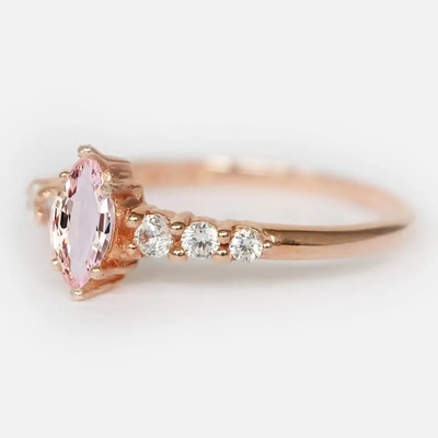 Nişan Minimalist Tasarım Markiz Kesim Pembe Morganit S925 Gümüş Kadın Takı Yüzük