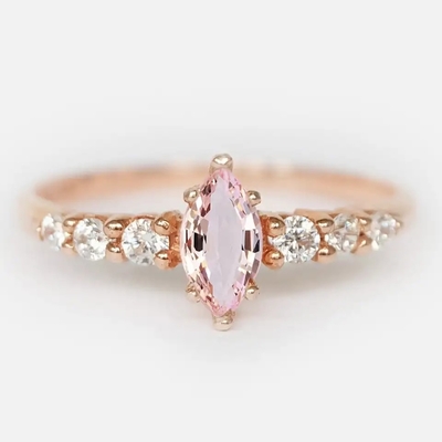 Nişan Minimalist Tasarım Markiz Kesim Pembe Morganit S925 Gümüş Kadın Takı Yüzük