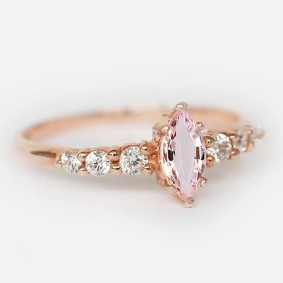 Nişan Minimalist Tasarım Markiz Kesim Pembe Morganit S925 Gümüş Kadın Takı Yüzük