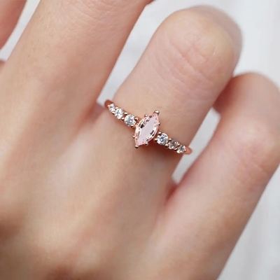 Nişan Minimalist Tasarım Markiz Kesim Pembe Morganit S925 Gümüş Kadın Takı Yüzük
