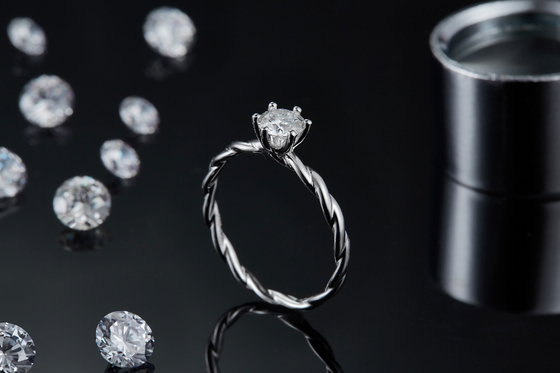 Moissanite Nişan Kadın Yüzük Seti Pırlanta Ve Safir Alyans Beyaz Altın Döşeme