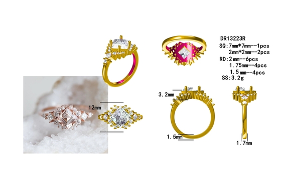 925 Ayar Gümüş Fascination Pretty Rose Altın Kaplama İnce Köpüklü Morganit Halo Yüzük Seti