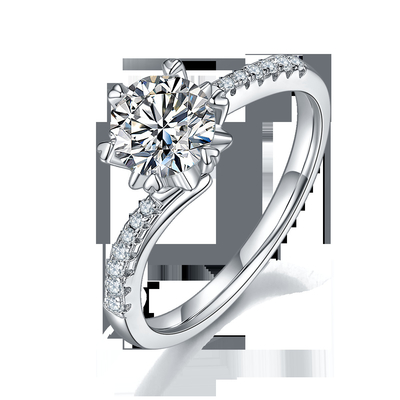 1.30CT Beyaz Mozanit Ve Safir Platineve CZ Takı Nişan Kadın Yüzük