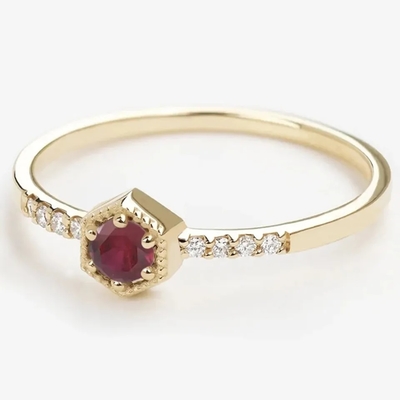 Hediye Som Gümüş Doğal Yakut Altıgen Minimal Nişan Yüzüğü Dainty Unique
