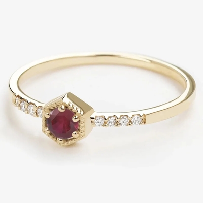 Hediye Som Gümüş Doğal Yakut Altıgen Minimal Nişan Yüzüğü Dainty Unique