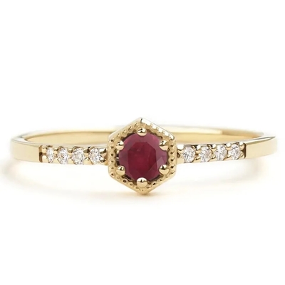 Hediye Som Gümüş Doğal Yakut Altıgen Minimal Nişan Yüzüğü Dainty Unique