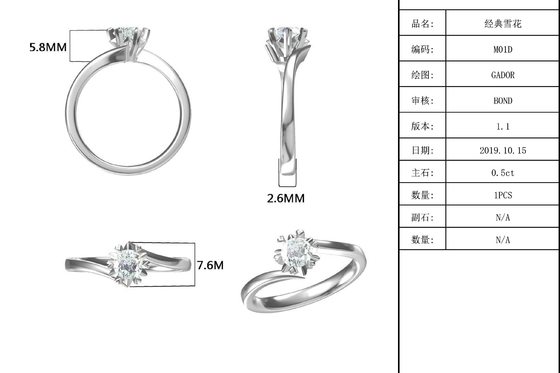 Lady 9k Yuvarlak 7.5mm Mozanit Gümüş Yüzük Açık Moda Grandeur Takı